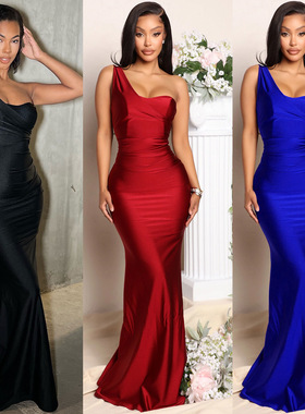 Women's fashion sexy socialite one shoulder long dress
