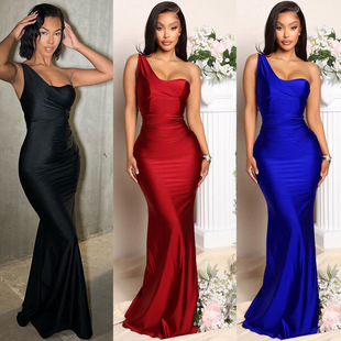 Women's fashion sexy socialite one shoulder long dress