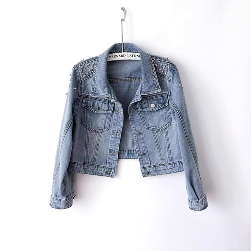 Cowboy jacket for women钉珠牛仔外套女复古宽松休闲短款夹克