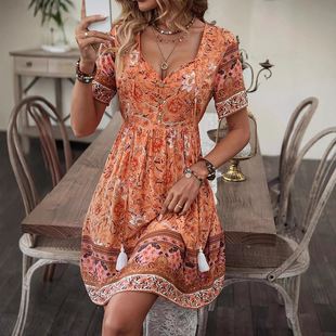 casual Bohemian vacation style Women dress度假风连衣裙女装