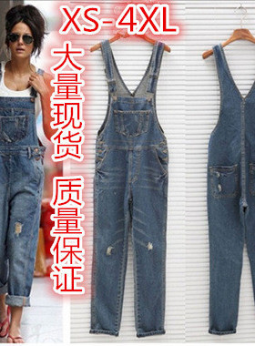 Women's suspender denim overalls欧美跨境女牛仔背带吊带裤