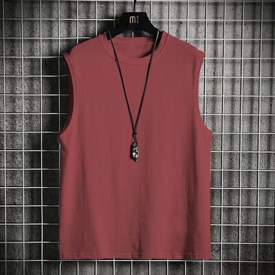 Men vest solid color summer loose sleeveless base top男背心