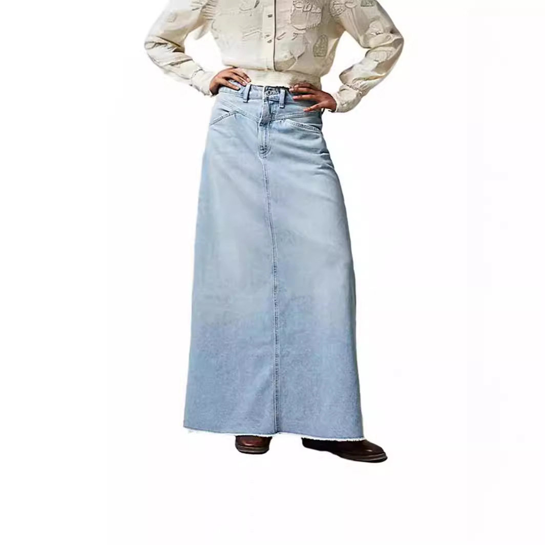 Women loose straight casual denim half length skirt半身长裙