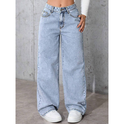Women's high waisted straight leg jeans高腰直筒牛仔裤女夏季