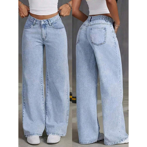 Women's retro loose pants jeans高腰直筒牛仔裤女宽松百搭长裤
