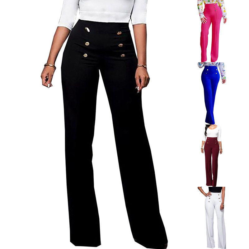 Women's buttoned flared pants, long pants女装纽扣长裤微喇裤