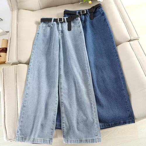 Women's plus size high waist loose wide leg long jeans牛仔裤