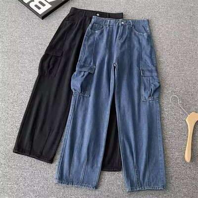 Work pants, men wide leg jeans, long pants工装裤男阔腿牛仔裤