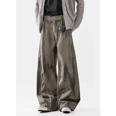 Wrinkled dirty dye workwear jeans  men褶皱脏染工装牛仔裤男