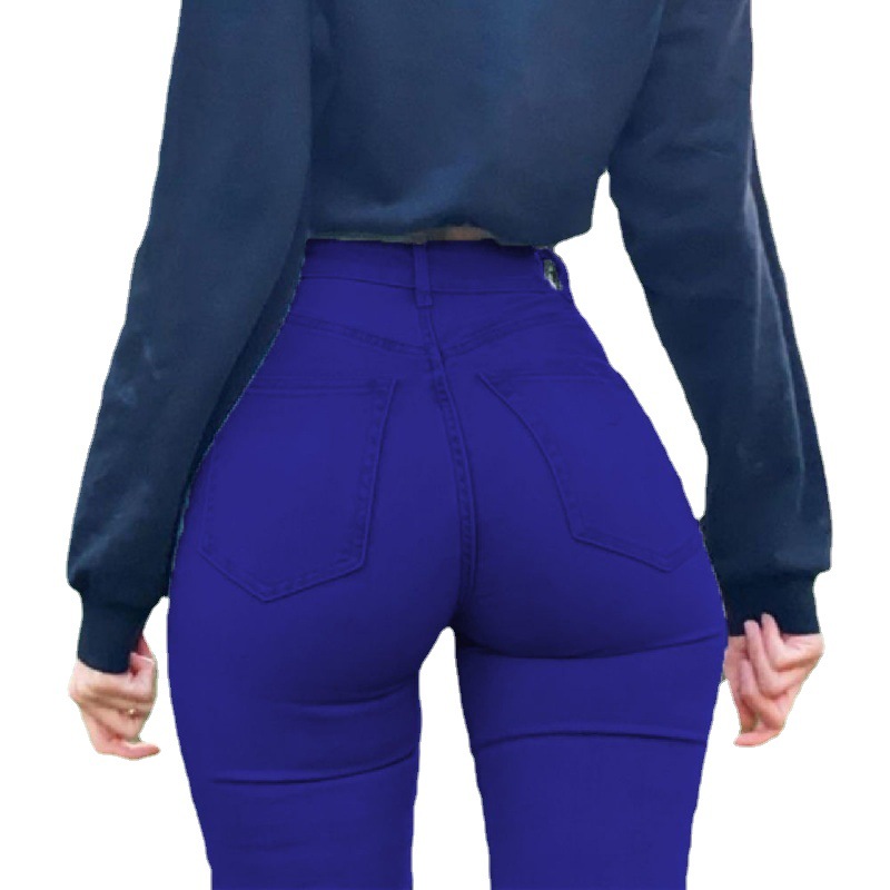 Women sexy peach hip jeans牛仔裤女性感蜜桃臀高腰大码弹力九分