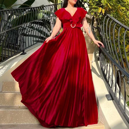 3XL plus size women's V-neck ruffle edge skirt dress女连衣裙