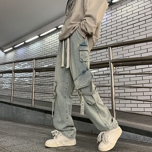Men workwear jeans couple wide leg pants工装牛仔裤男情侣阔腿