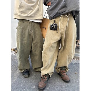 men 复古宽松牛仔裤 loose 阔腿 pants美式 jeans leg Retro wide