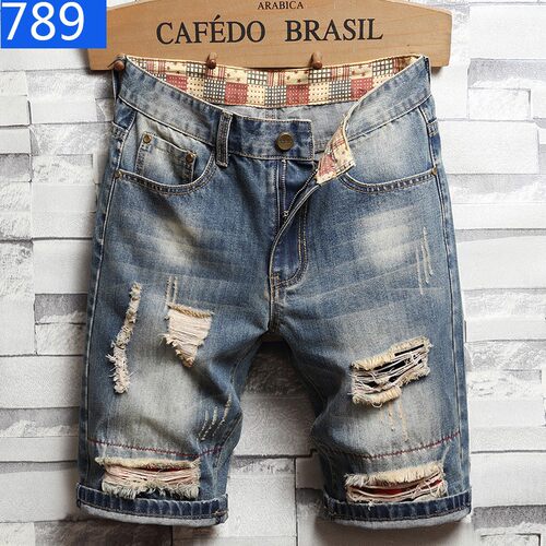 Men's ripped jeans denim shorts破洞牛仔裤男五分中裤牛仔短裤