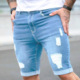 牛仔裤 ripped Men denim shorts蓝色破洞牛仔短裤 男夏牛仔裤