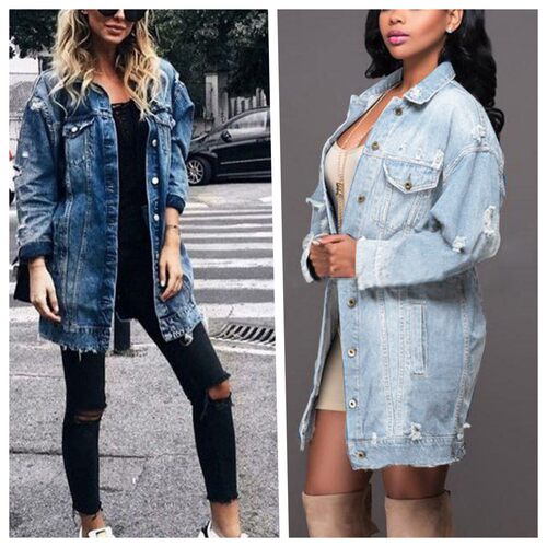 Women mid to long denim jacket windbreaker女中长牛仔外套风衣