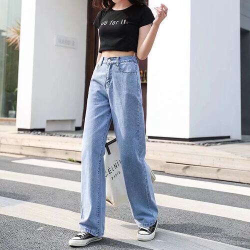 Women's straight leg high waisted wide leg jeans女士牛仔裤子