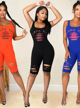 Women camisole shorts tight fitting ripped jumpsuit女连体衣