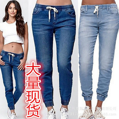 5XL women plus size elastic waist jeans lantern pants牛仔裤