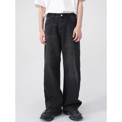 Black gray jeans, plus size wide leg pants, men and women