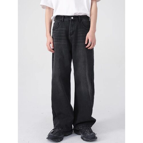 Black gray jeans, plus size wide leg pants, men and women