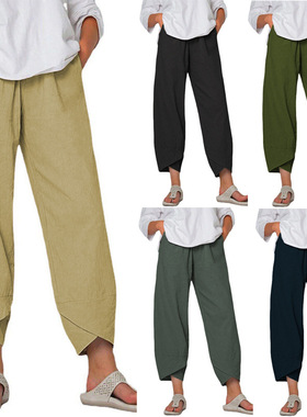 5XL Large Women's Cotton and Hemp Wide Leg Pants女棉麻阔腿裤