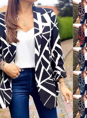 Women autumn printed buttonless small suit jacket女西服外套