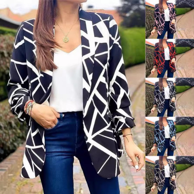 Women autumn printed buttonless small suit jacket女西服外套