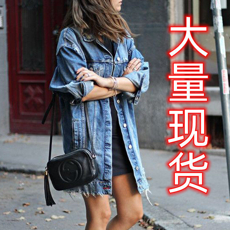 Women long sleeved lapel denim jacket女长袖翻领牛仔外套风衣