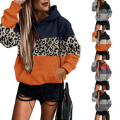 contrasting Women sweatshirt patchwork hooded leopard print