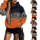 contrasting Women sweatshirt patchwork hooded leopard print