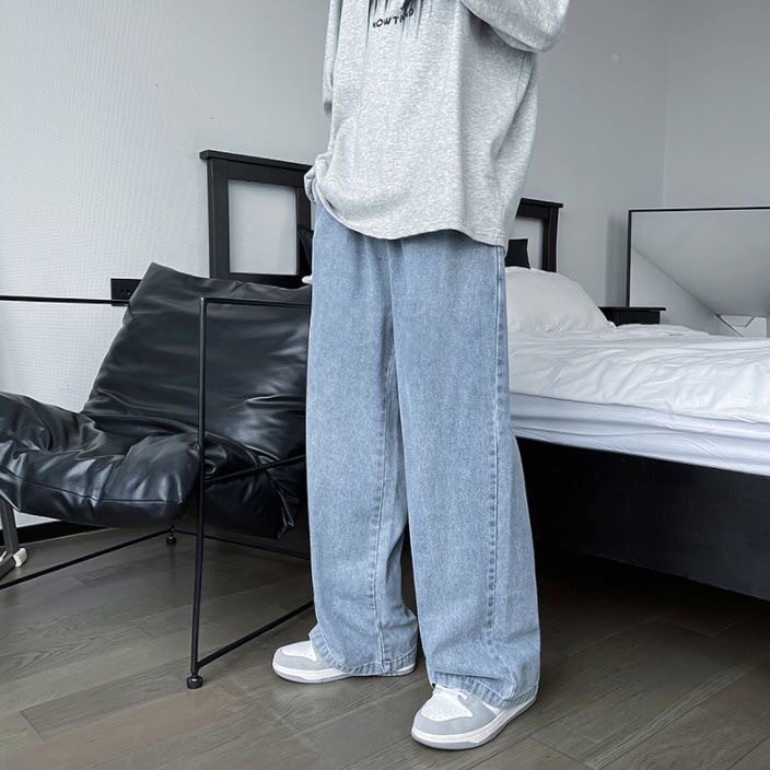 Jeans men's spring casual loose pants浅色水洗牛仔裤子男春季