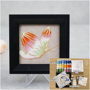DIY掐丝珐琅彩画材料包《四时蝶灵》纯珐琅釉料 含练习图  教程