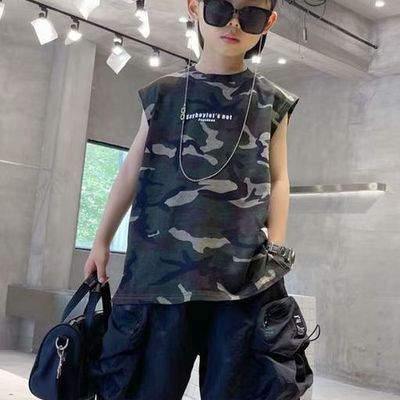 男童迷彩背心工装裤痞帅风套装潮