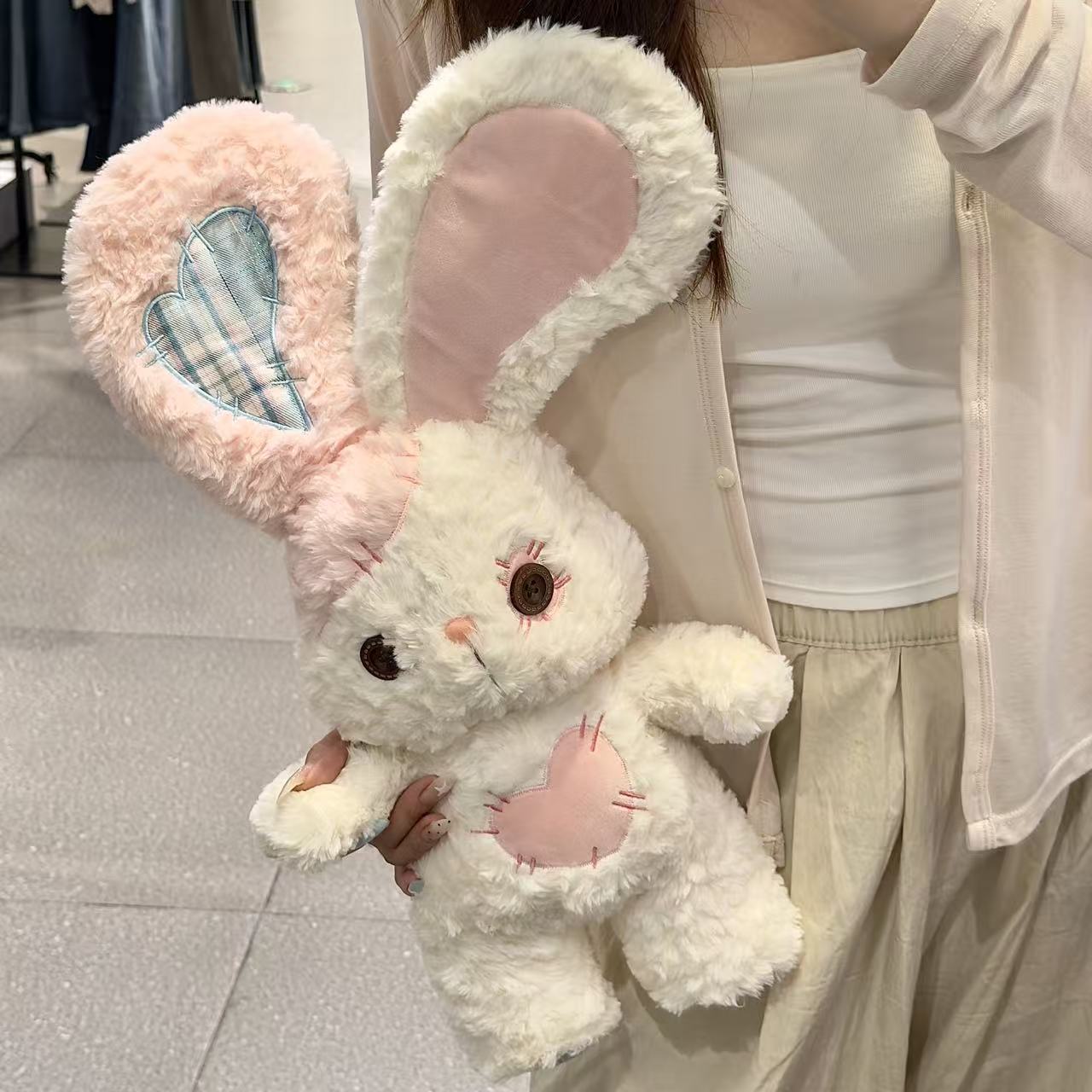 原创纽扣小兔公仔补丁兔