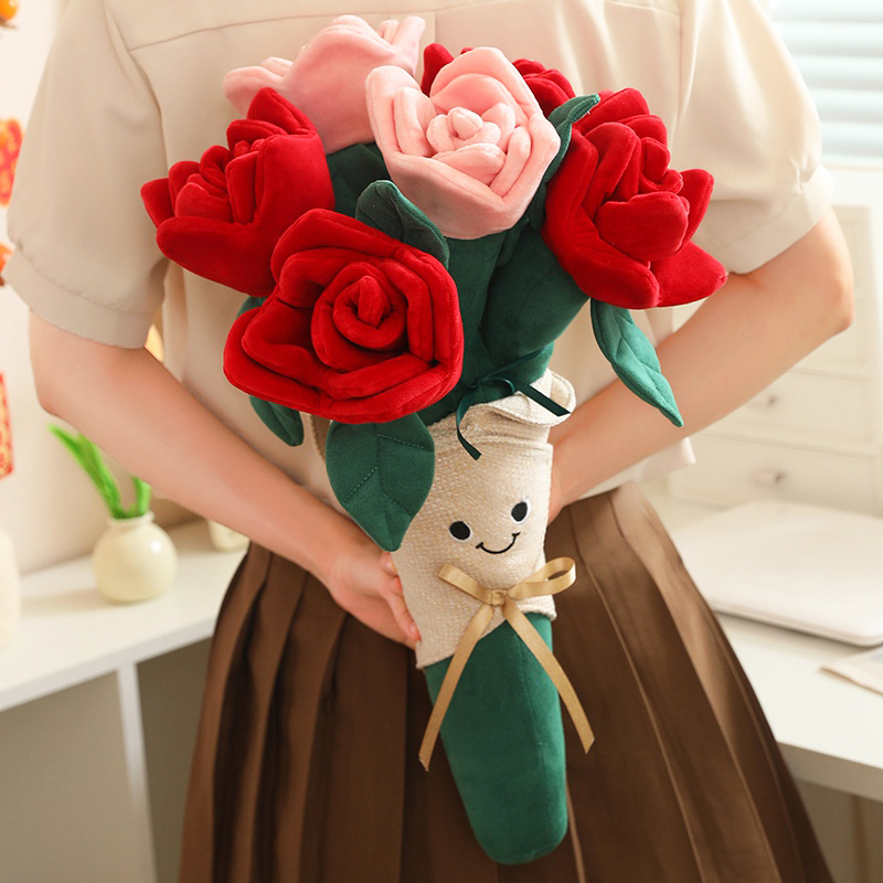 可爱玫瑰手捧花束玩偶毛绒玩具公仔生日礼物女生布娃娃男生送女友