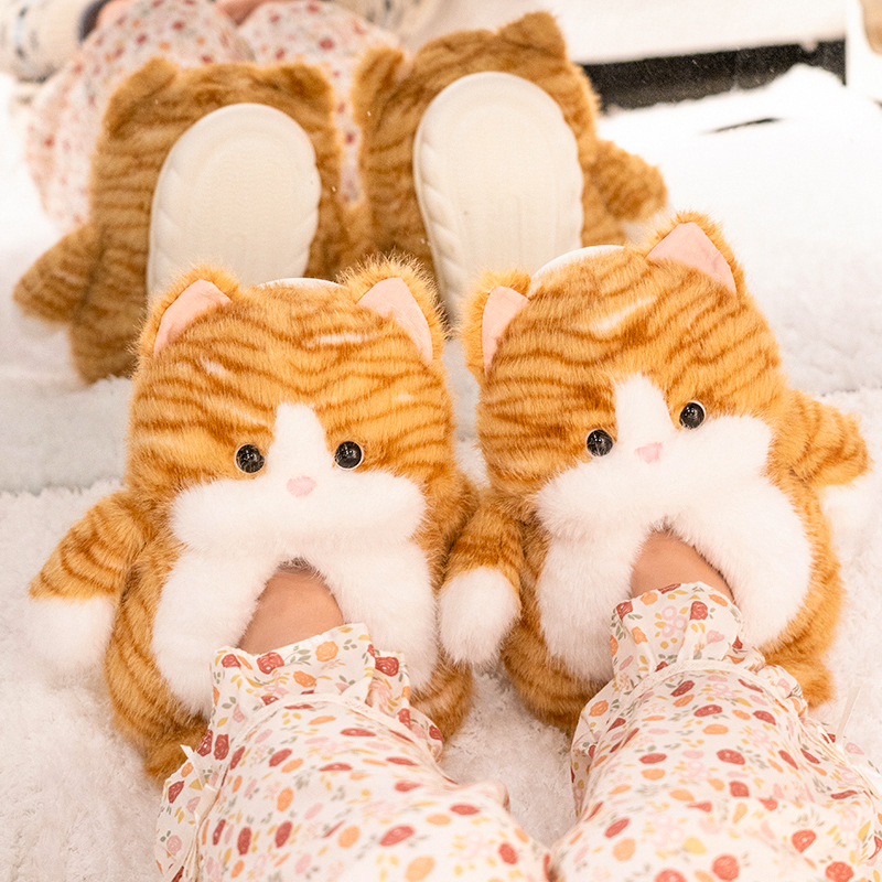 金渐层猫咪毛绒玩具可爱棉拖鞋