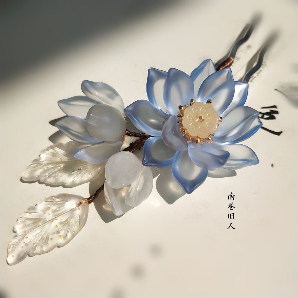 手工古风原创琉璃莲花簪枝软杆玉簪花发簪头饰仙气古装旗袍配饰