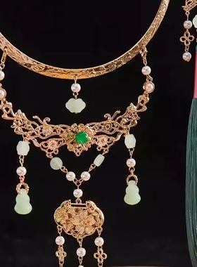 古风明制富贵背云璎珞项圈平安锁项链复古流苏汉服配饰国风首饰女