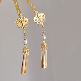 古风发簪唐镌刻纹蝴蝶如意步摇汉服发钗流苏宫廷敦煌风头饰发饰品