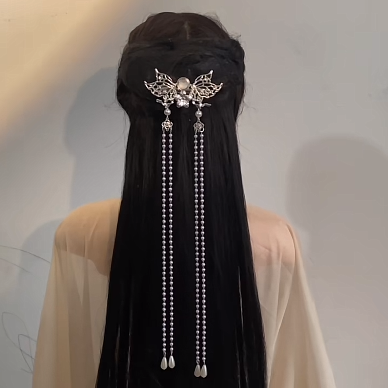 长相思蝴蝶流苏发夹后压古风汉服配饰头饰边夹少女发饰超仙清冷