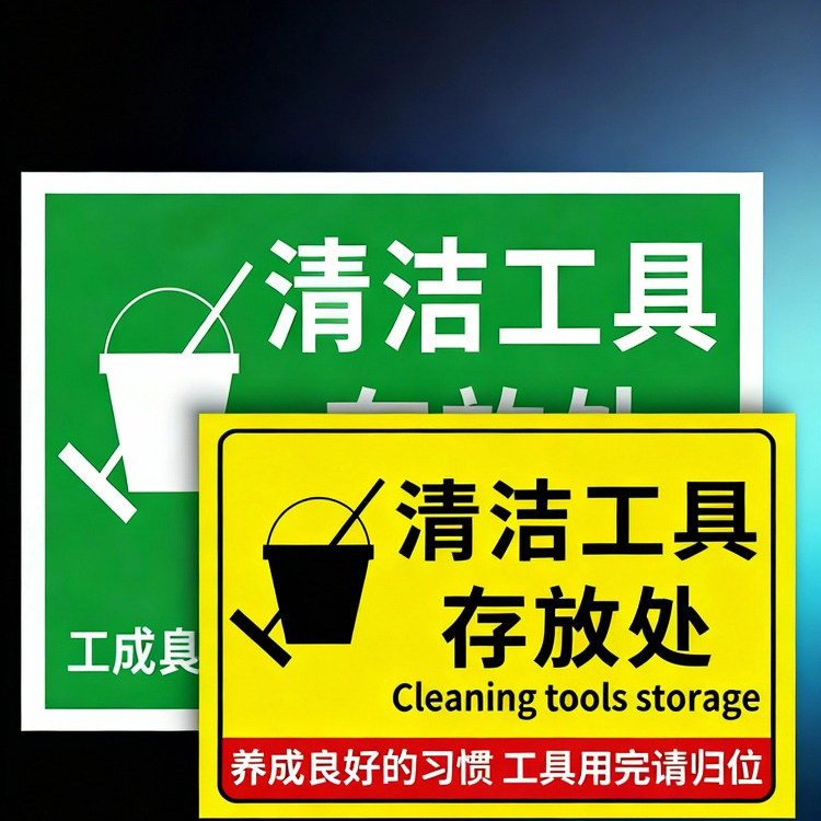 清洁工具标识牌5s6s管理标识牌贴4d厨房管理标识牌用品放置区存