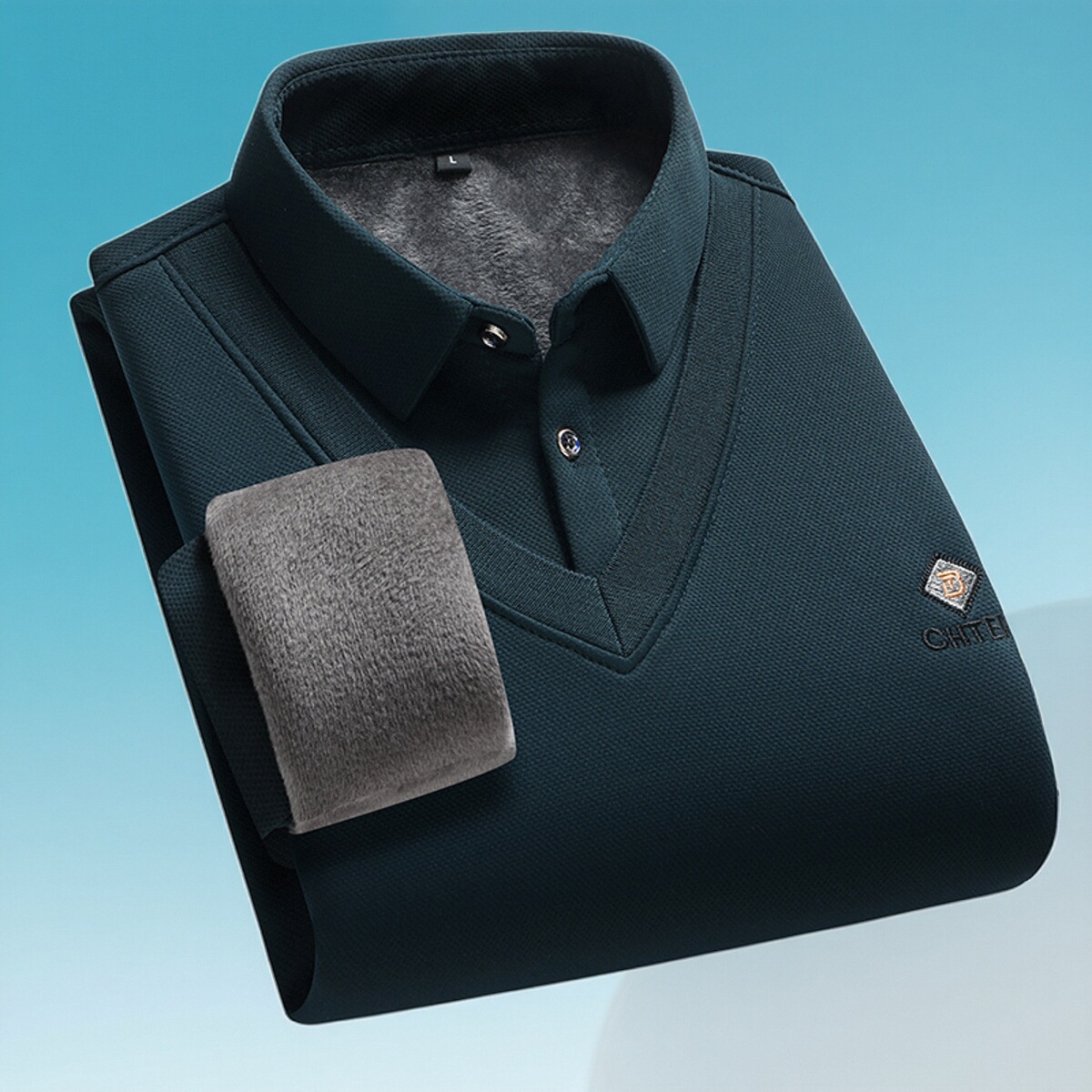 中老年加绒假两件毛衣衬衫领保暖针织衫休闲中年爸爸装加厚打底衫