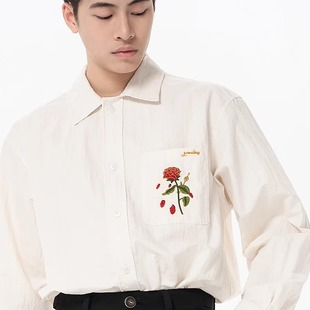 衬衫 宽松男女同款 手绘刺绣玫瑰花朵肌理感长袖 ZOOMLENS原创韩版