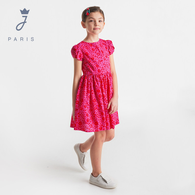 Jacadi亚卡迪法国女大童连衣裙夏季新品纯棉优雅印花裙子2037236