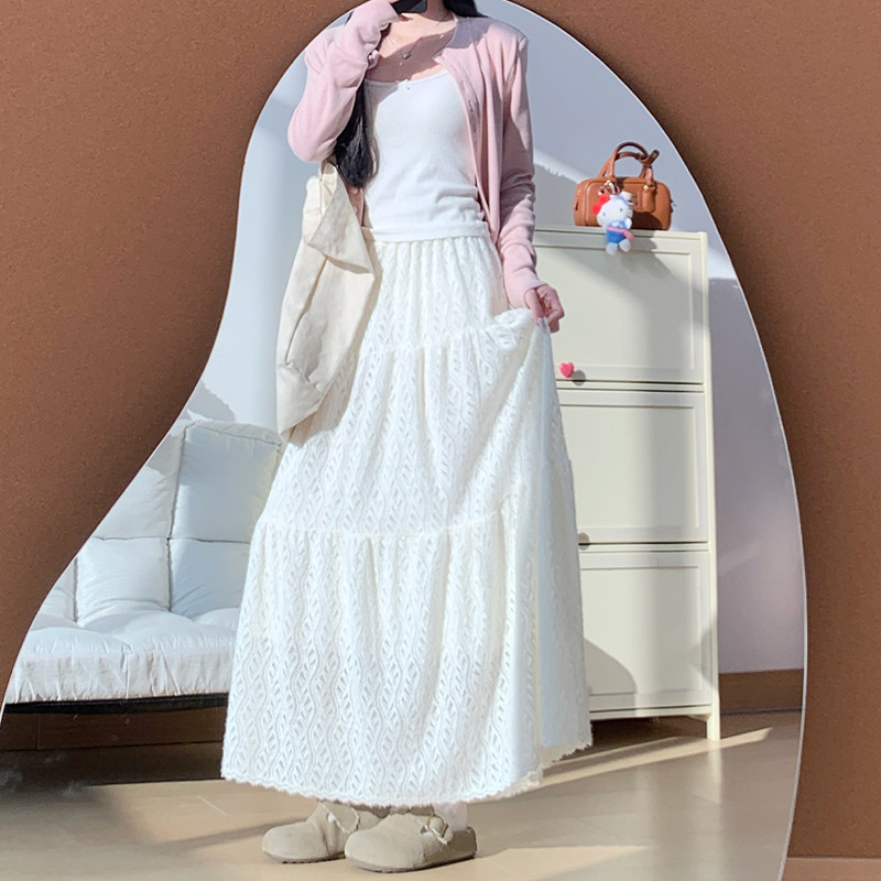 米白色韩系蕾丝半身裙女2026春秋新款小个子高腰显瘦中长款蛋糕裙,女装/女士精品,半身裙,淘宝优惠券,粉丝福利购,淘宝优惠卷