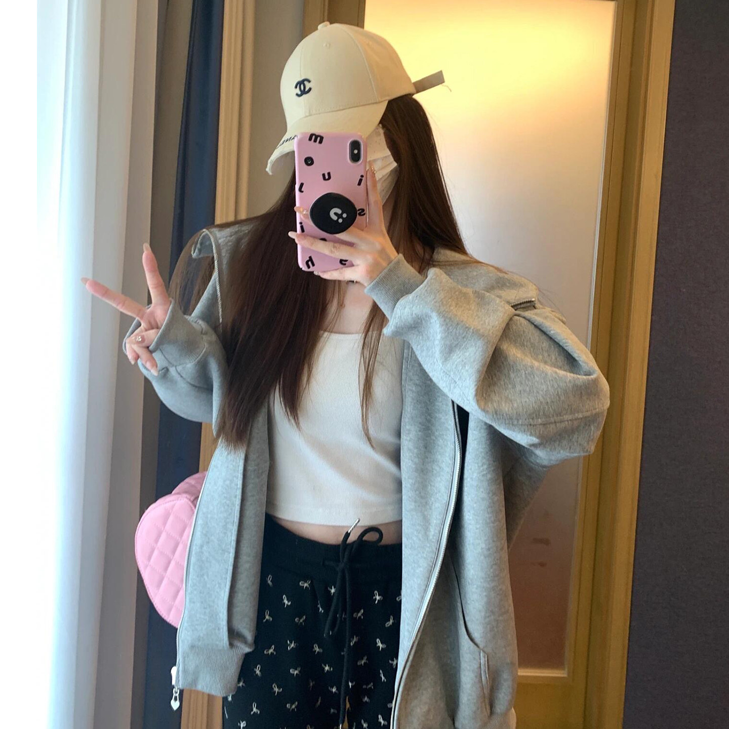 灰色连帽卫衣女春秋2026新款外套宽松慵懒小个子美式拉链开衫上衣