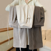 高腰直筒垂感宽松显瘦秋冬加绒糯米裤 米白色阔腿裤 女春秋2026新款