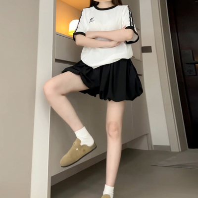 小个子黑色花苞a字裙裤半身裙