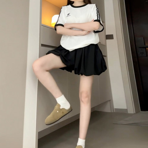 小个子黑色花苞a字裙裤半身裙